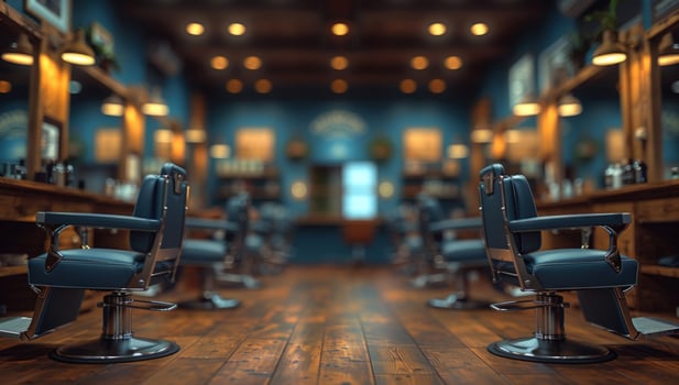 Classic barber chairs interior in a vintage barbershop setting photo