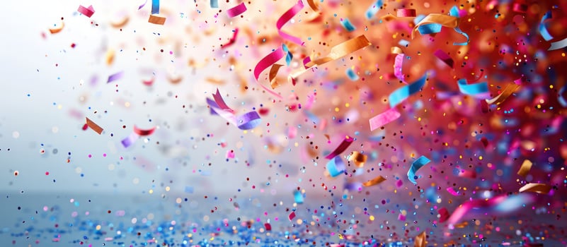 Colorful confetti and streamers falling celebration background photo
