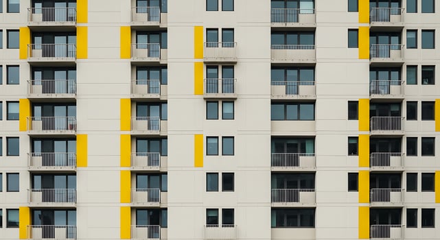 A building with yellow and white windows photo
