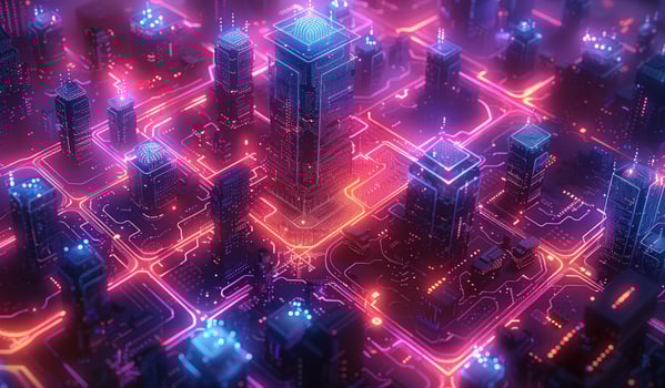 Futuristic cityscape digital network infrastructure photo