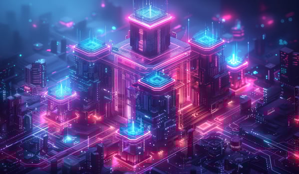 Futuristic neon cityscape digital innovation technology illustration photo