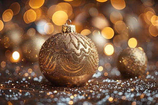Golden christmas ornament glitter bokeh holiday season decoration photo