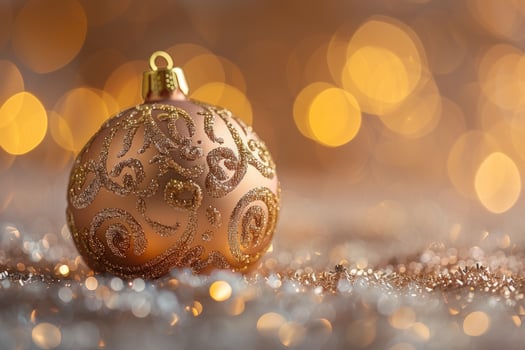 Festive golden ornament with sparkling glitter background photo