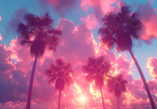 Palm trees against a colorful sunset sky tropical paradise photo