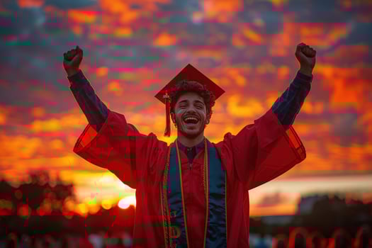 Graduate celebrate at sunset achievement and education success photo