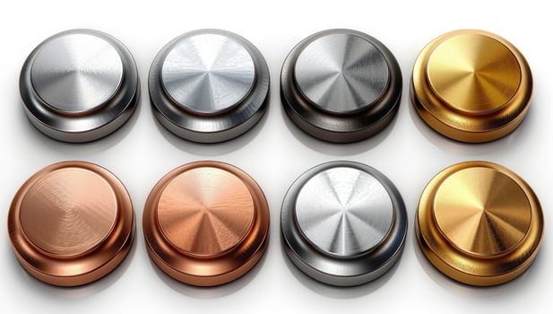 Assortment of metallic round buttons in studio shot photo