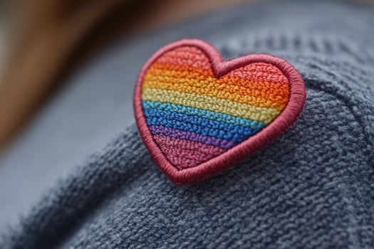 A rainbow heart patch on a sweater photo