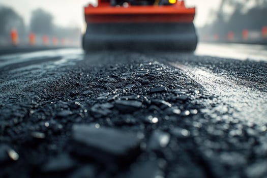 A bulldozer is driving on a road photo