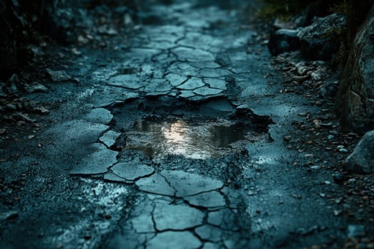 A pothole in the middle of a road photo