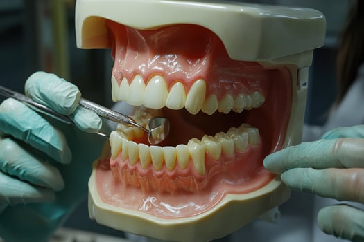 A person is holding a tooth model in their hand photo