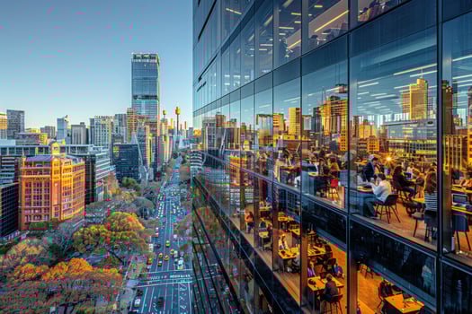 Modern office space with city view urban architecture photo