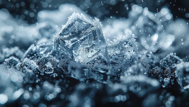 Delicate ice crystals and frost textures in winter season photo
