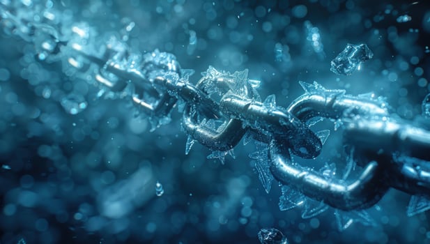 Iced chain link metallic blue abstract background photo