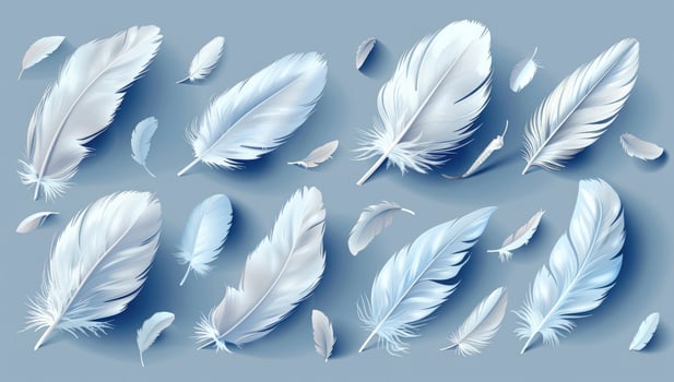 Elegant white feather pattern on blue background photo