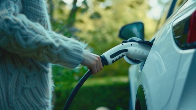 Charging electric car for sustainable transportation and green energy photo