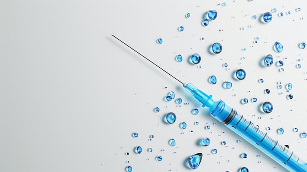 Injection syringe surrounded by water droplets for medical use photo