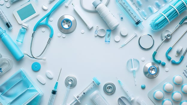 Medical equipment and supplies still life for healthcare and prevention photo