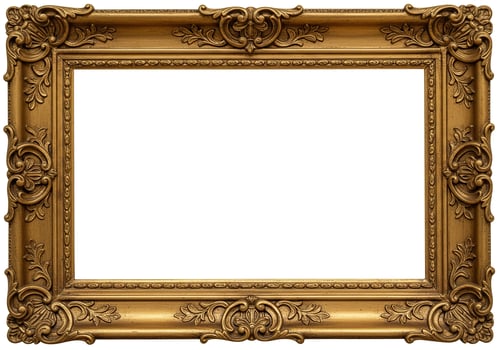 Ornate gold picture frame with intricate detailing isolated on white background photo
