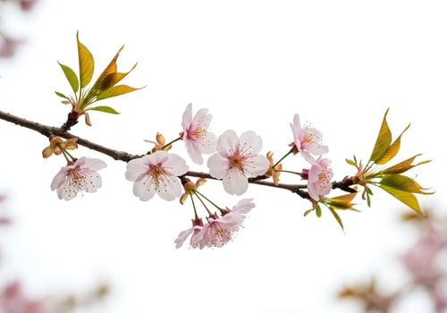 Delicate pink cherry blossoms on a branch in full bloom during springtime photo