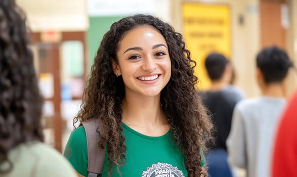 Happy student hallway school background education photo