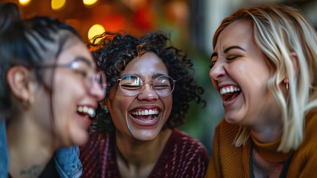 Diverse women share joyful laughter together happiness and friendship photo