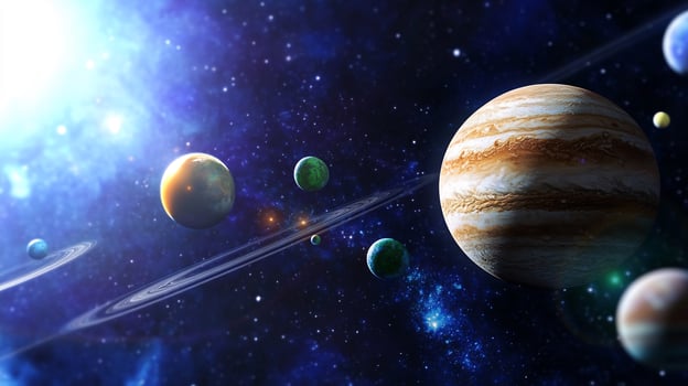 Solar System Planets Orbiting Sun, Space Background, Astronomy Education photo