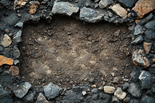 A square hole in the ground with rocks and dirt photo