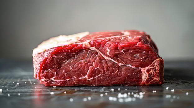 Raw beef steak cut with salt grains macro food photography photo