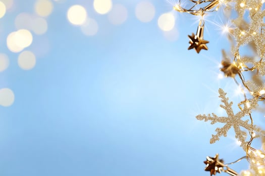 Festive Lights and Snowflakes on Blue photo
