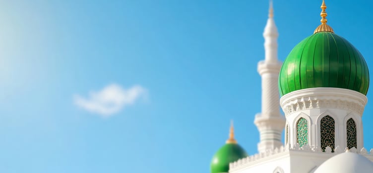 Green dome mosque, sunny day, clear sky, peaceful background photo
