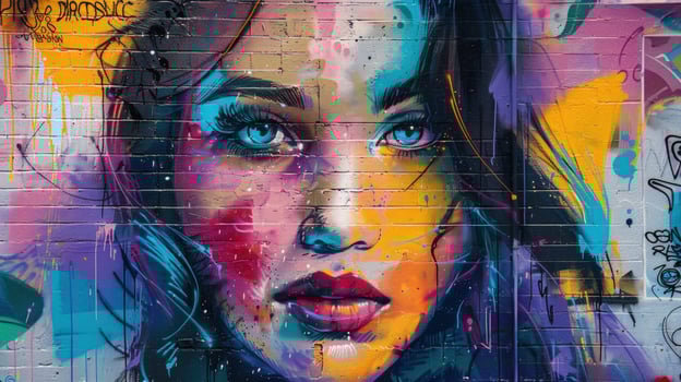Abstract woman face graffiti mural urban art colorful illustration photo