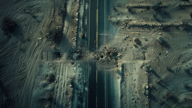 Remote asphalt road landscape overhead aerial view photo