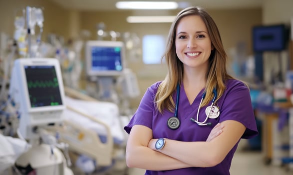 Confident nurse smiling in hospital ward photo