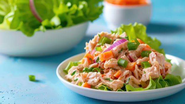Tuna salad with fresh lettuce and vegetables healthy eating photo