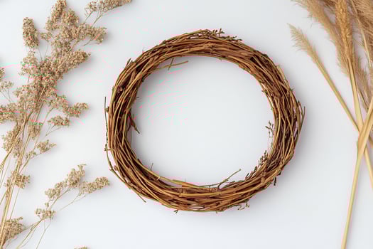 Autumn wreath mockup, pampas grass, white background photo