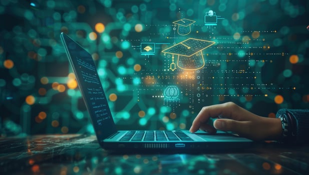 Online education and technology on laptop screen for e learning platform photo