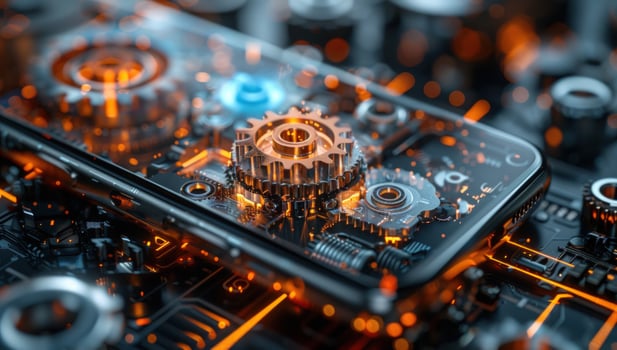 Mechanical phone fusion of technology and gears innovation in communication device photo