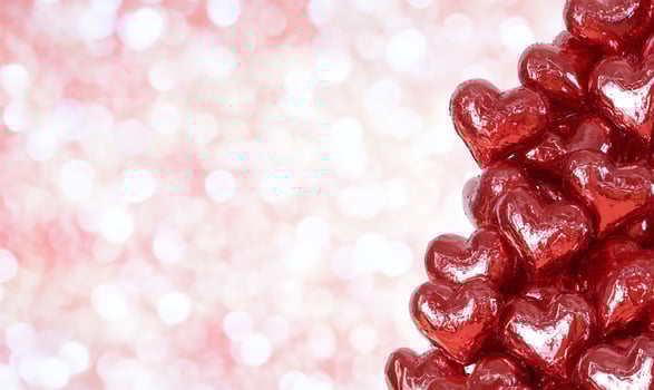 Red foil hearts, Valentines Day, bokeh background, romantic photo