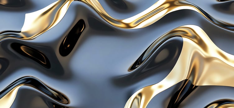 Abstract gold black liquid flowing waves background design photo