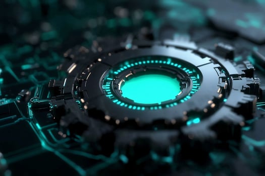 Futuristic digital interface with glowing cyan elements and intricate design photo