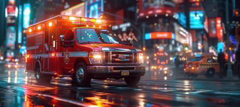 Ambulance vehicle driving through city at night emergency transport photo