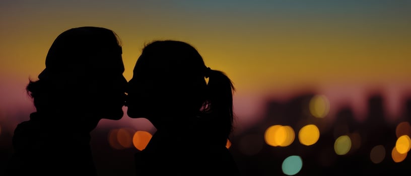 The Silhouette of a Romantic Couple Sharing a Kiss at Sunset photo