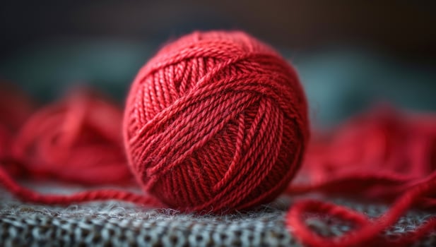 Textured red yarn ball for knitting craft projects still life photography photo