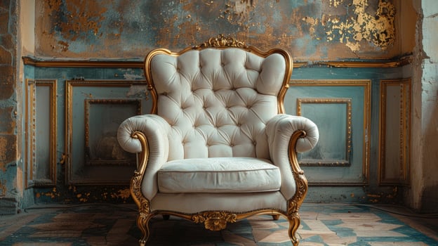 Ornate chair in decaying room elegant interior design photo