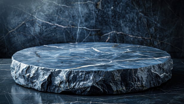Dark blue rock podium stone display stand for product showcase photo