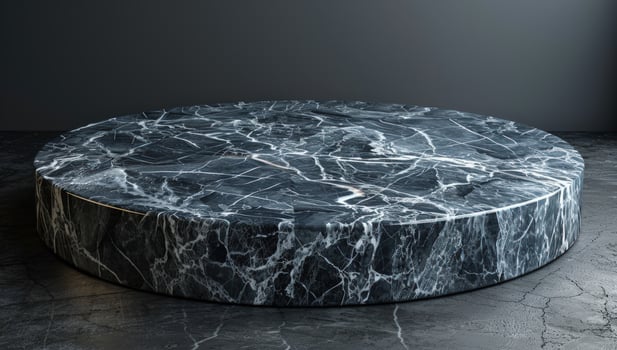 Round marble stand presentation platform for product display and minimalist design photo