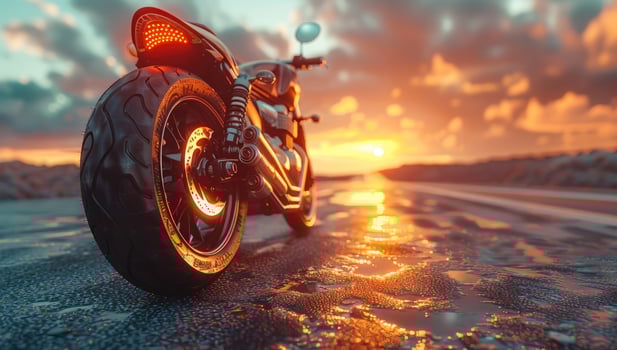 Motorcycle on open road at sunset adventure and freedom in transportation photo
