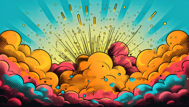 Stylized clouds and radiant light beams graphic illustration photo