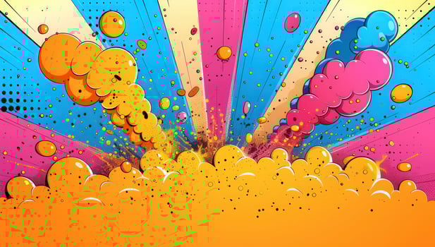 Colorful abstract explosion background with radial beams and cloud shapes photo