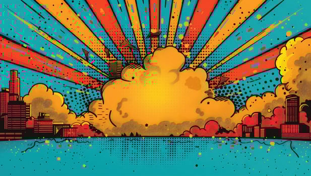 Stylized cityscape illustration in pop art comic style background photo